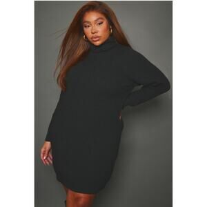 Prettylittlething Plus Black High Neck Soft Knit Jumper Dress UK Size XL